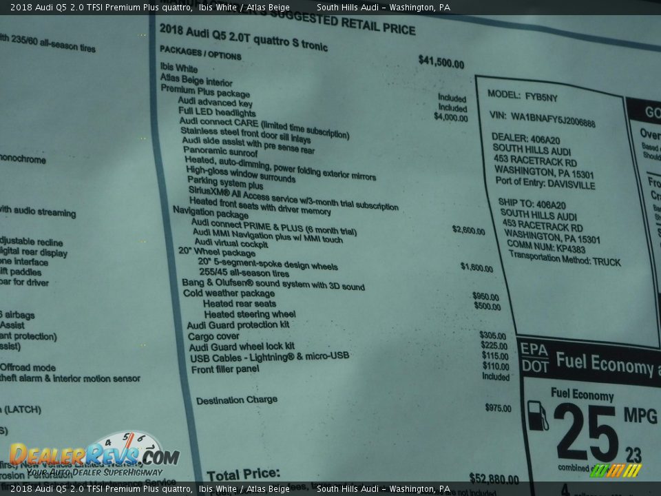 2018 Audi Q5 2.0 TFSI Premium Plus quattro Ibis White / Atlas Beige Photo #10