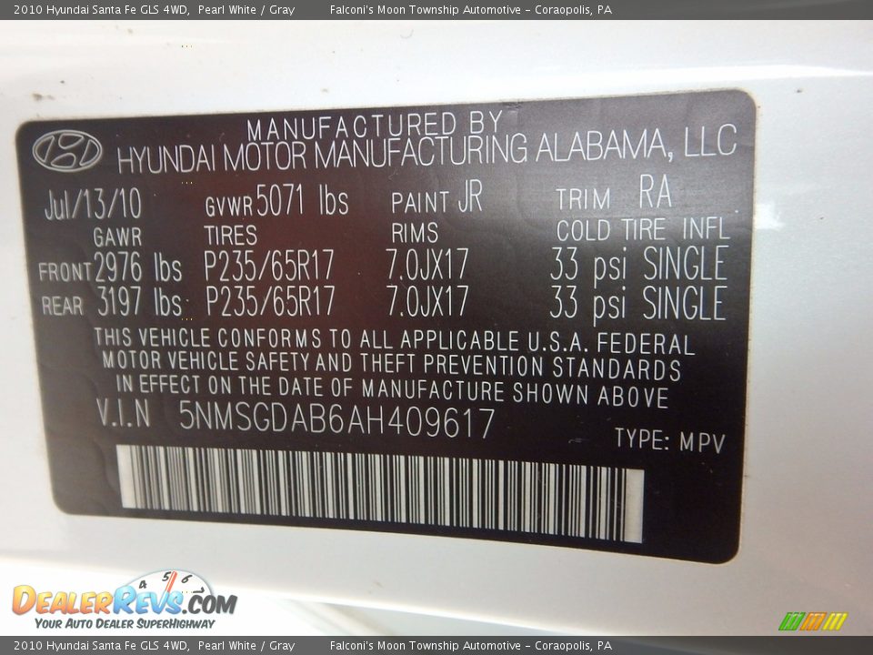 2010 Hyundai Santa Fe GLS 4WD Pearl White / Gray Photo #24