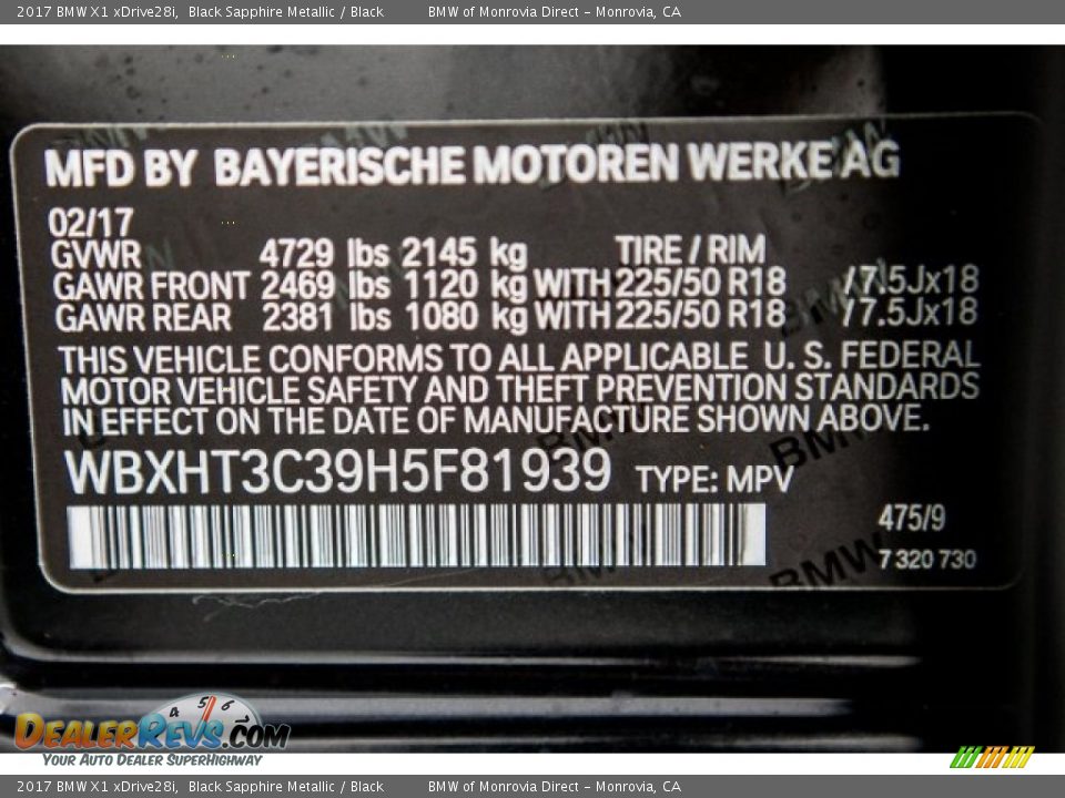 2017 BMW X1 xDrive28i Black Sapphire Metallic / Black Photo #11