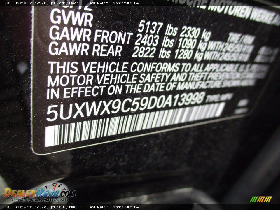 2013 BMW X3 xDrive 28i Jet Black / Black Photo #19