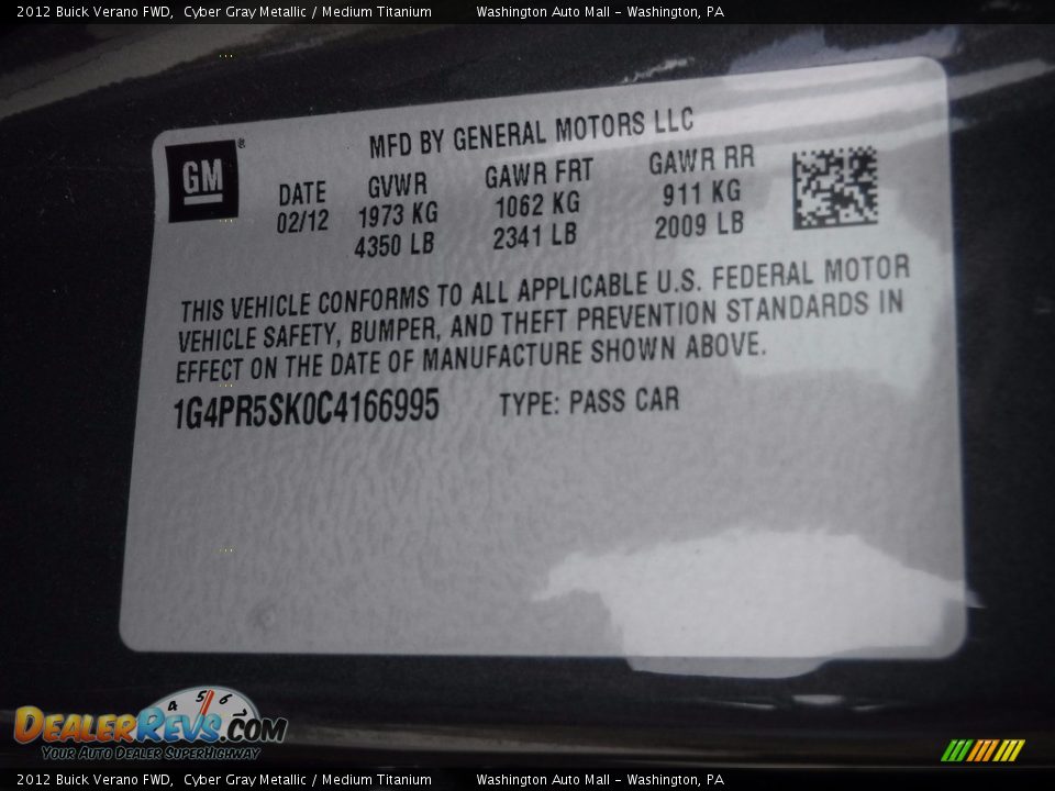 2012 Buick Verano FWD Cyber Gray Metallic / Medium Titanium Photo #24