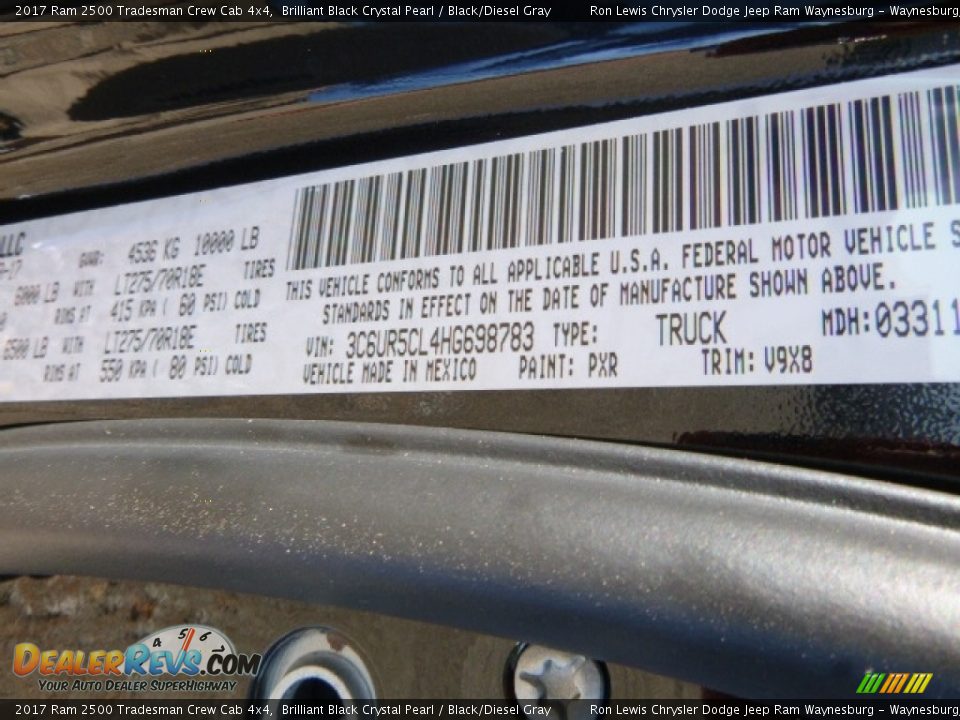 2017 Ram 2500 Tradesman Crew Cab 4x4 Brilliant Black Crystal Pearl / Black/Diesel Gray Photo #16