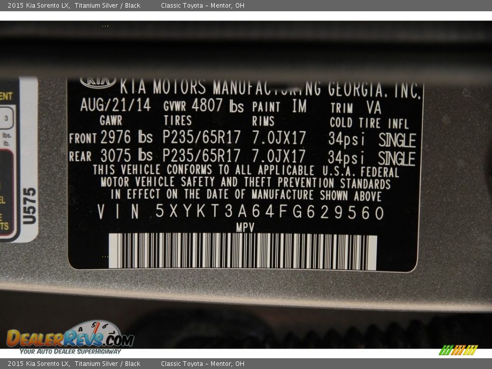 2015 Kia Sorento LX Titanium Silver / Black Photo #16