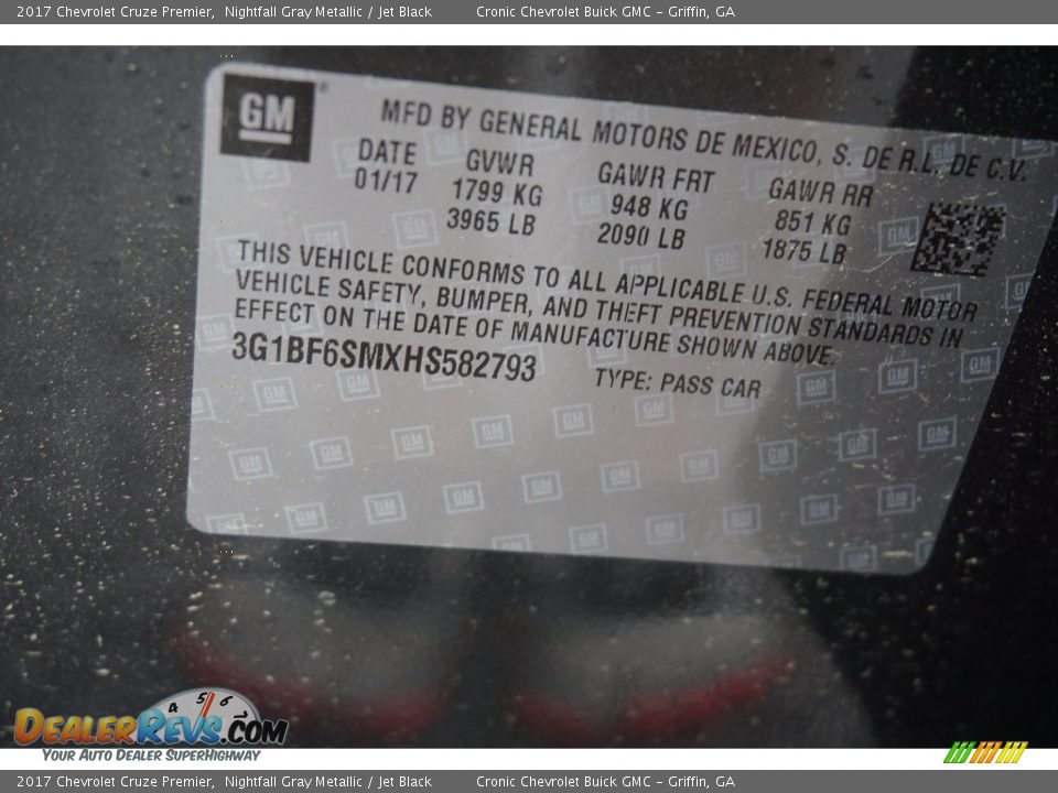 2017 Chevrolet Cruze Premier Nightfall Gray Metallic / Jet Black Photo #14
