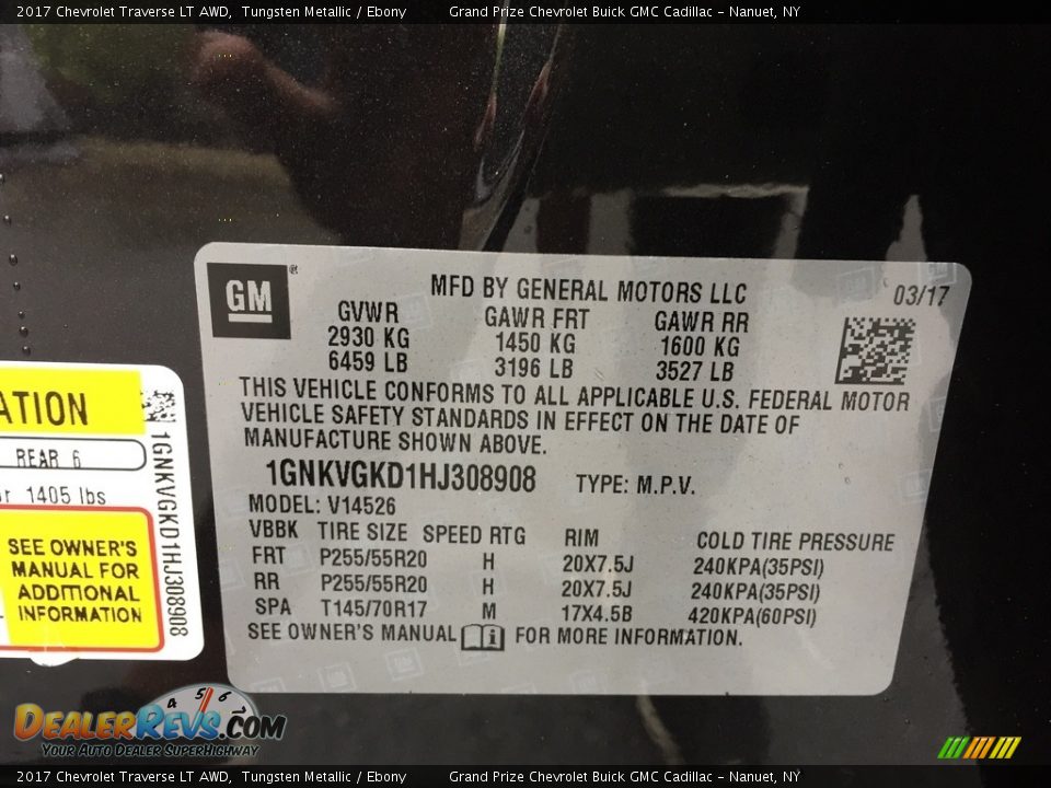 2017 Chevrolet Traverse LT AWD Tungsten Metallic / Ebony Photo #12