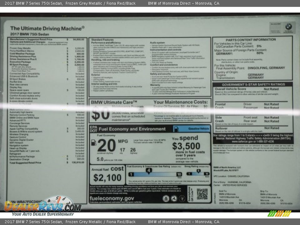 2017 BMW 7 Series 750i Sedan Frozen Grey Metallic / Fiona Red/Black Photo #9