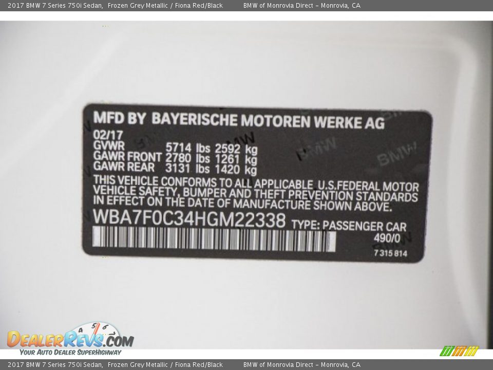 2017 BMW 7 Series 750i Sedan Frozen Grey Metallic / Fiona Red/Black Photo #10