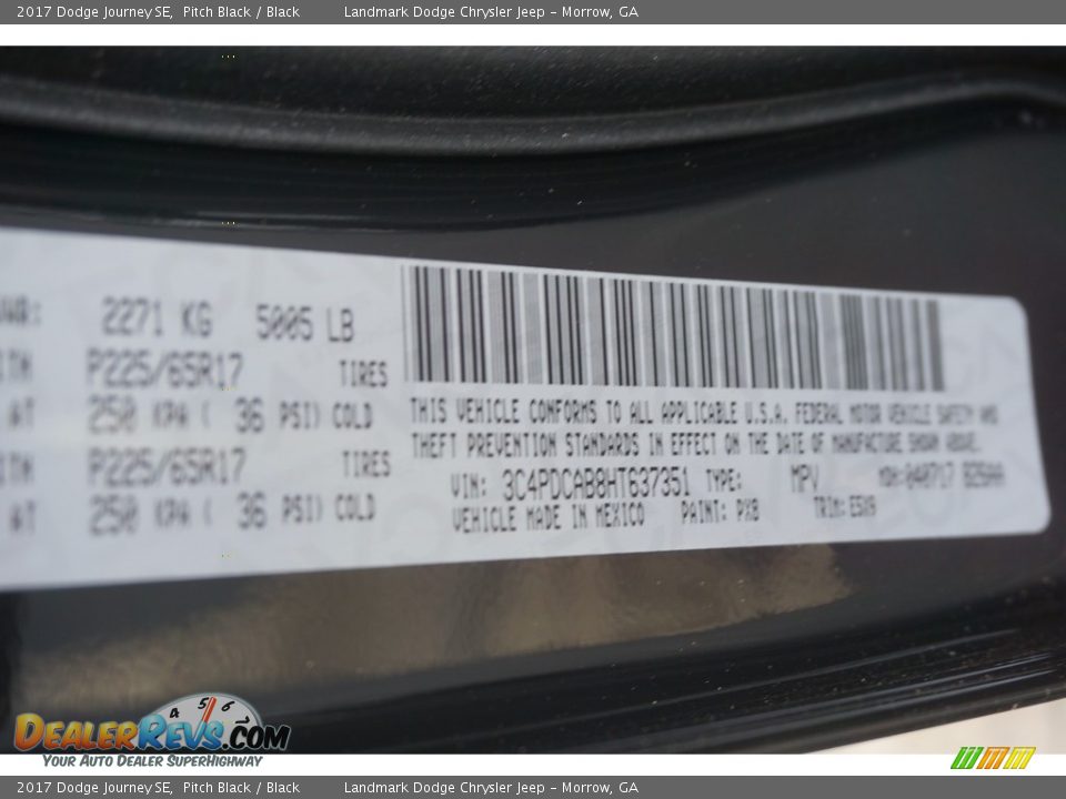 2017 Dodge Journey SE Pitch Black / Black Photo #9