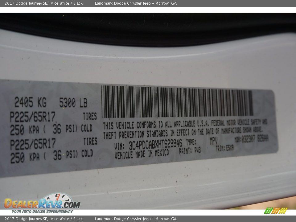 2017 Dodge Journey SE Vice White / Black Photo #9