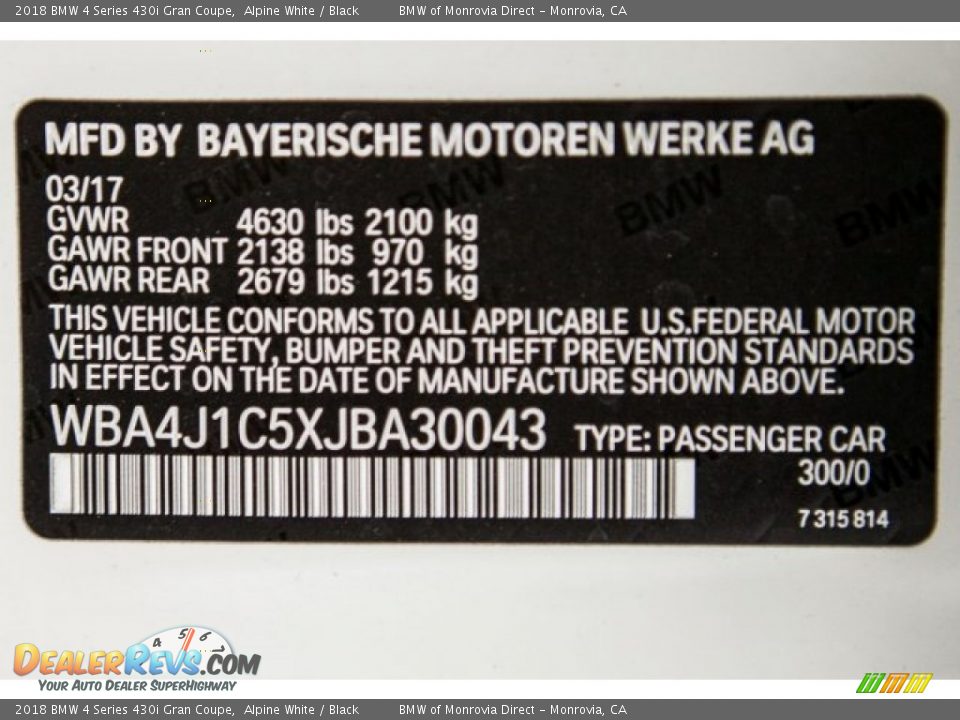 2018 BMW 4 Series 430i Gran Coupe Alpine White / Black Photo #11