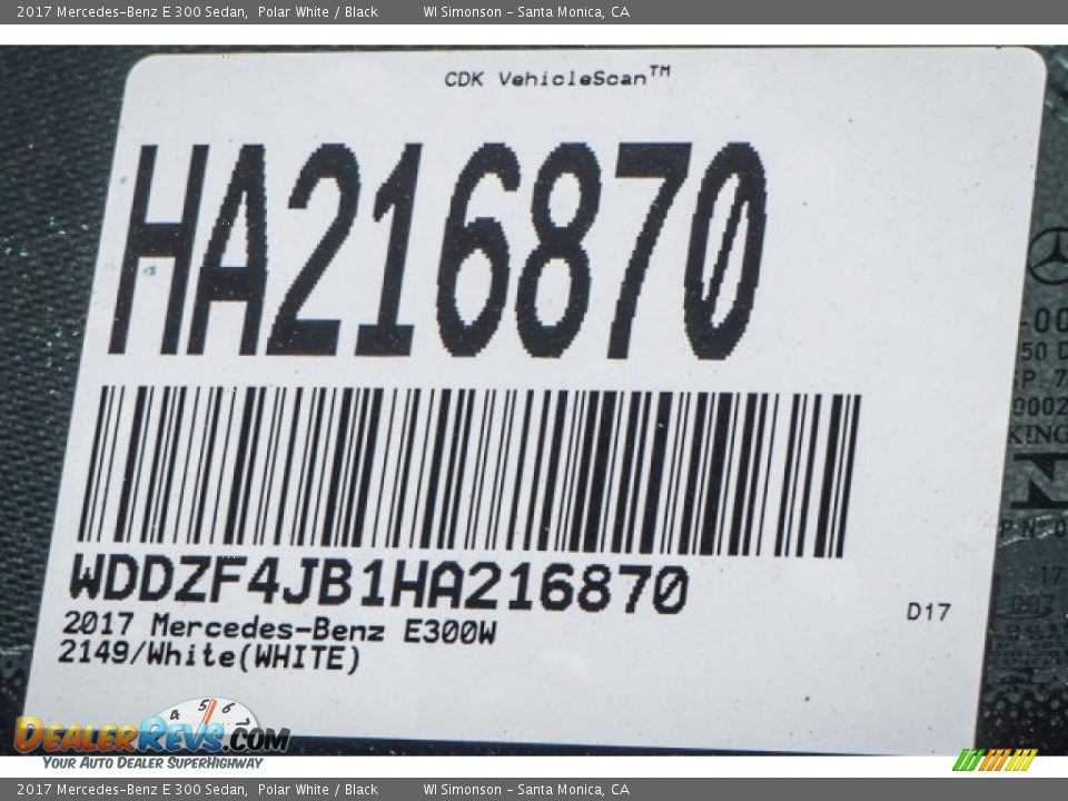2017 Mercedes-Benz E 300 Sedan Polar White / Black Photo #8