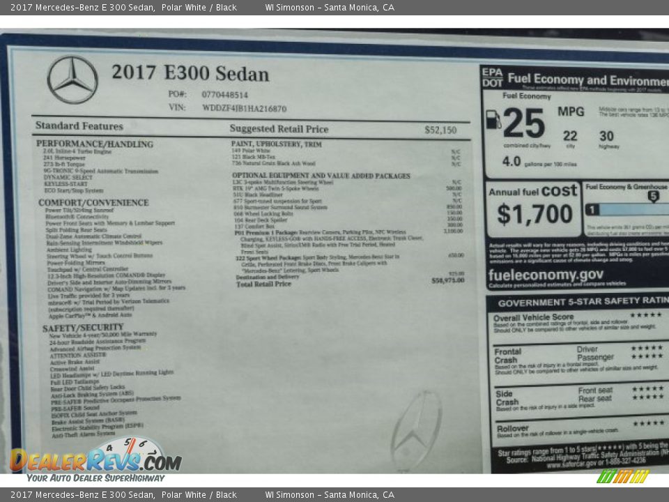 2017 Mercedes-Benz E 300 Sedan Polar White / Black Photo #11