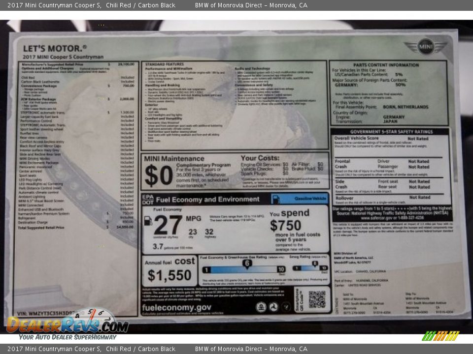 2017 Mini Countryman Cooper S Chili Red / Carbon Black Photo #10