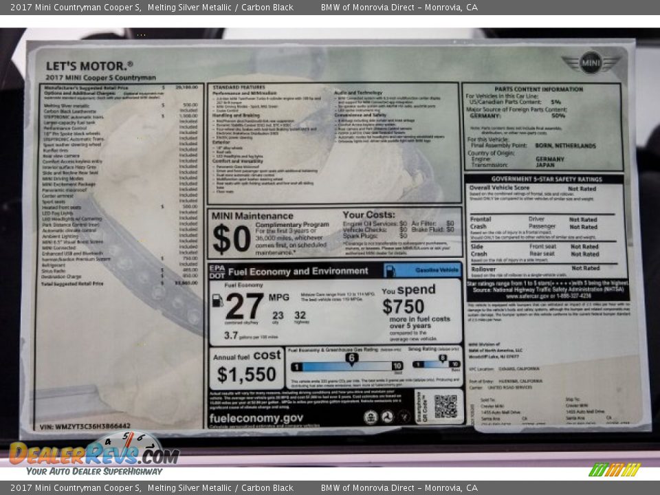 2017 Mini Countryman Cooper S Melting Silver Metallic / Carbon Black Photo #10