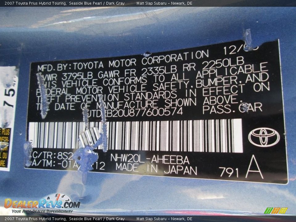 2007 Toyota Prius Hybrid Touring Seaside Blue Pearl / Dark Gray Photo #28