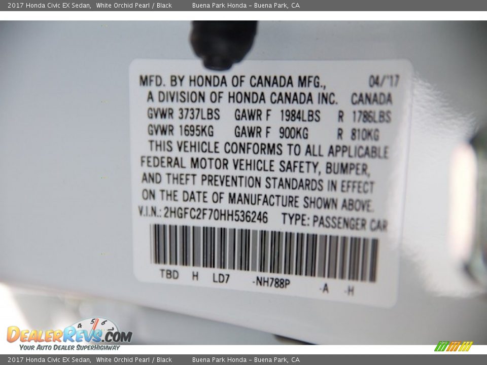 2017 Honda Civic EX Sedan White Orchid Pearl / Black Photo #18
