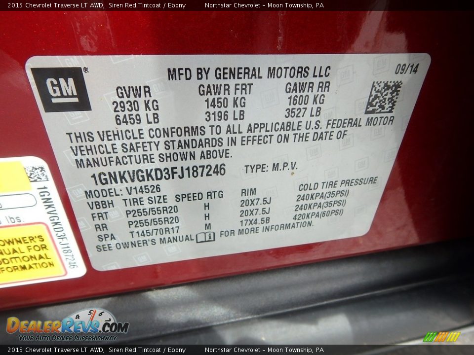 2015 Chevrolet Traverse LT AWD Siren Red Tintcoat / Ebony Photo #28