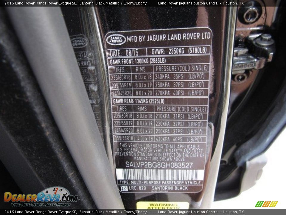 2016 Land Rover Range Rover Evoque SE Santorini Black Metalllic / Ebony/Ebony Photo #22