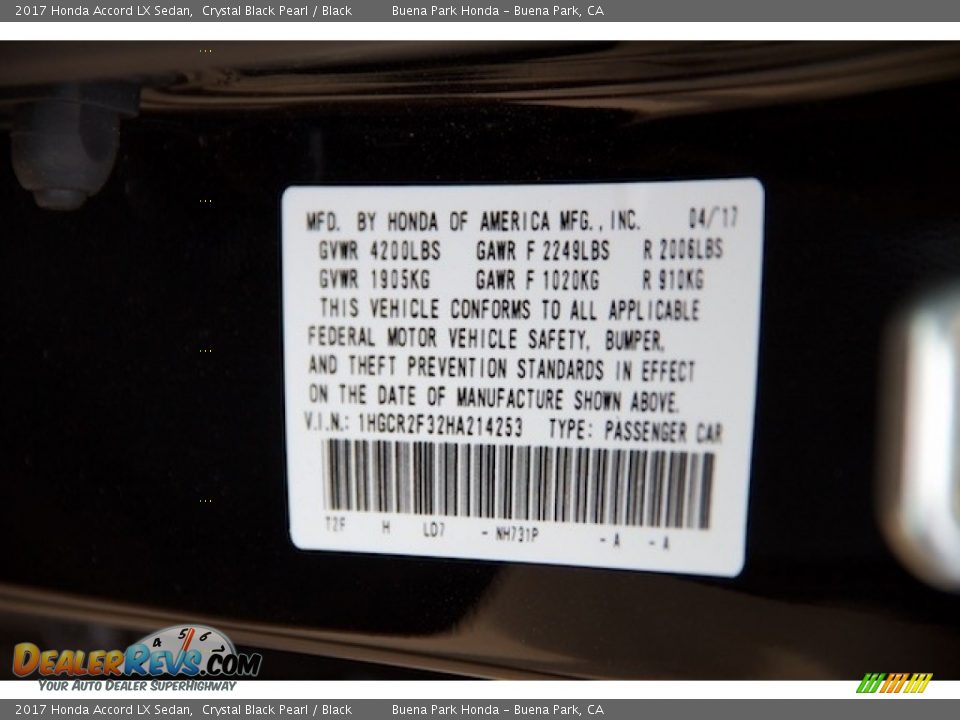 2017 Honda Accord LX Sedan Crystal Black Pearl / Black Photo #16