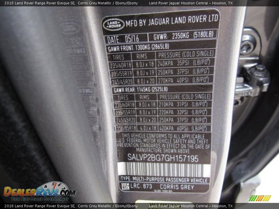 2016 Land Rover Range Rover Evoque SE Corris Grey Metalllic / Ebony/Ebony Photo #22