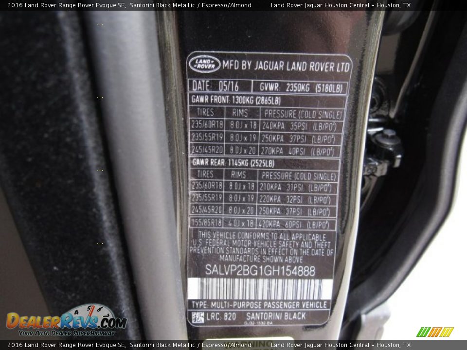 2016 Land Rover Range Rover Evoque SE Santorini Black Metalllic / Espresso/Almond Photo #22