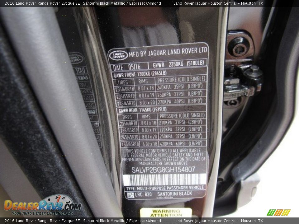 2016 Land Rover Range Rover Evoque SE Santorini Black Metalllic / Espresso/Almond Photo #22