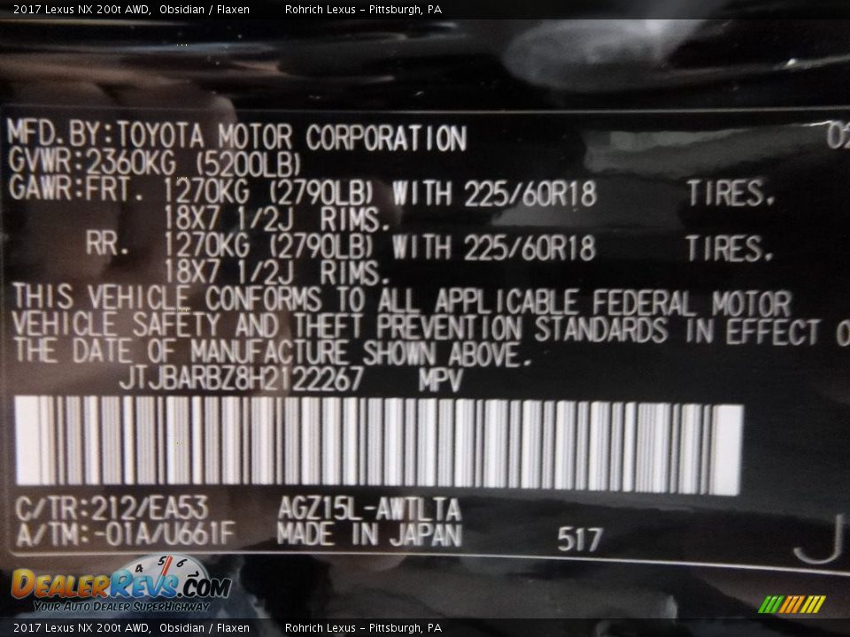2017 Lexus NX 200t AWD Obsidian / Flaxen Photo #10