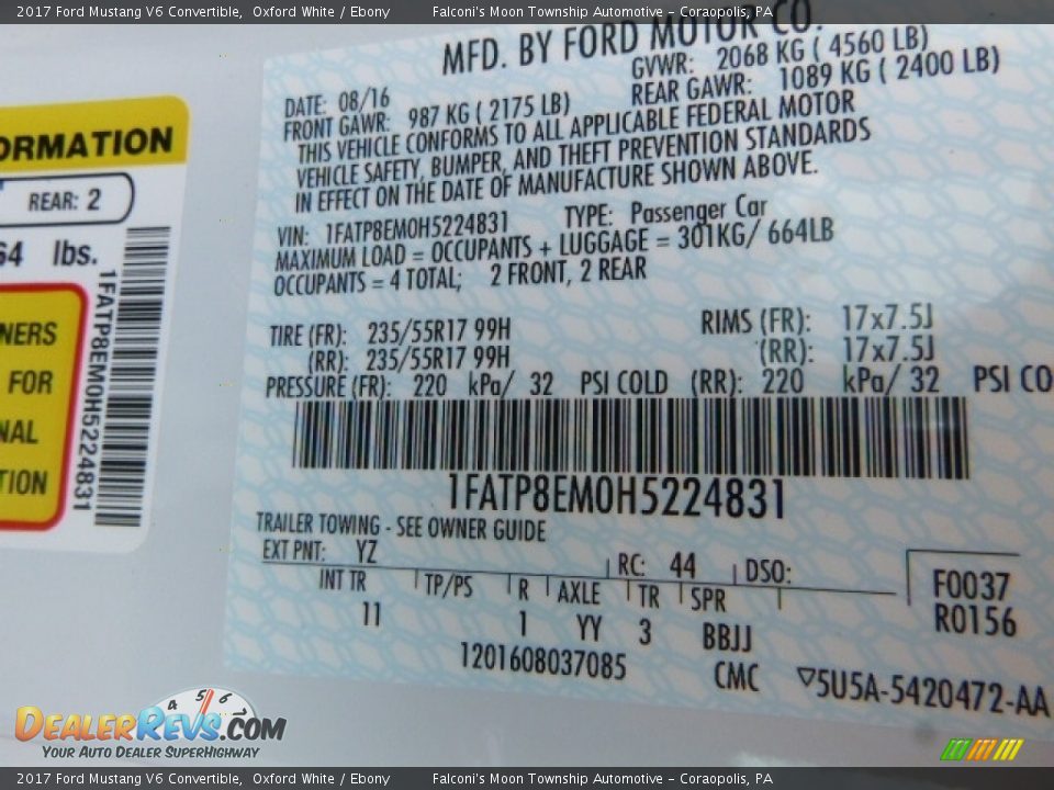 2017 Ford Mustang V6 Convertible Oxford White / Ebony Photo #12