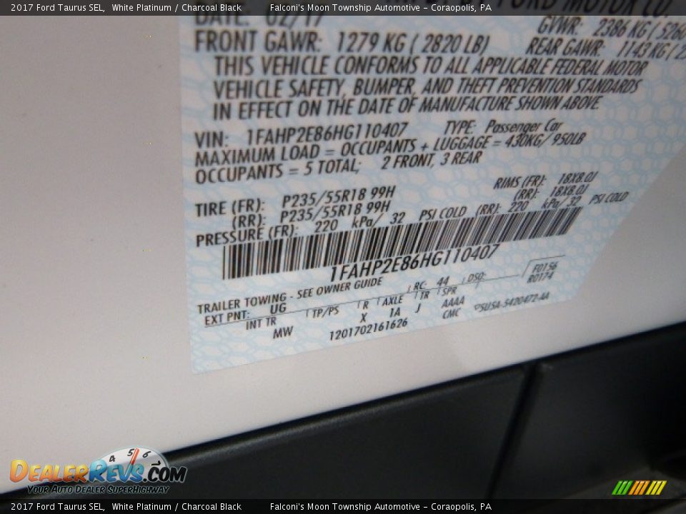 2017 Ford Taurus SEL White Platinum / Charcoal Black Photo #12