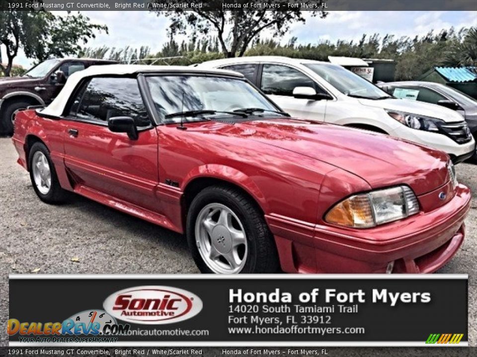 1991 Ford Mustang GT Convertible Bright Red / White/Scarlet Red Photo #1
