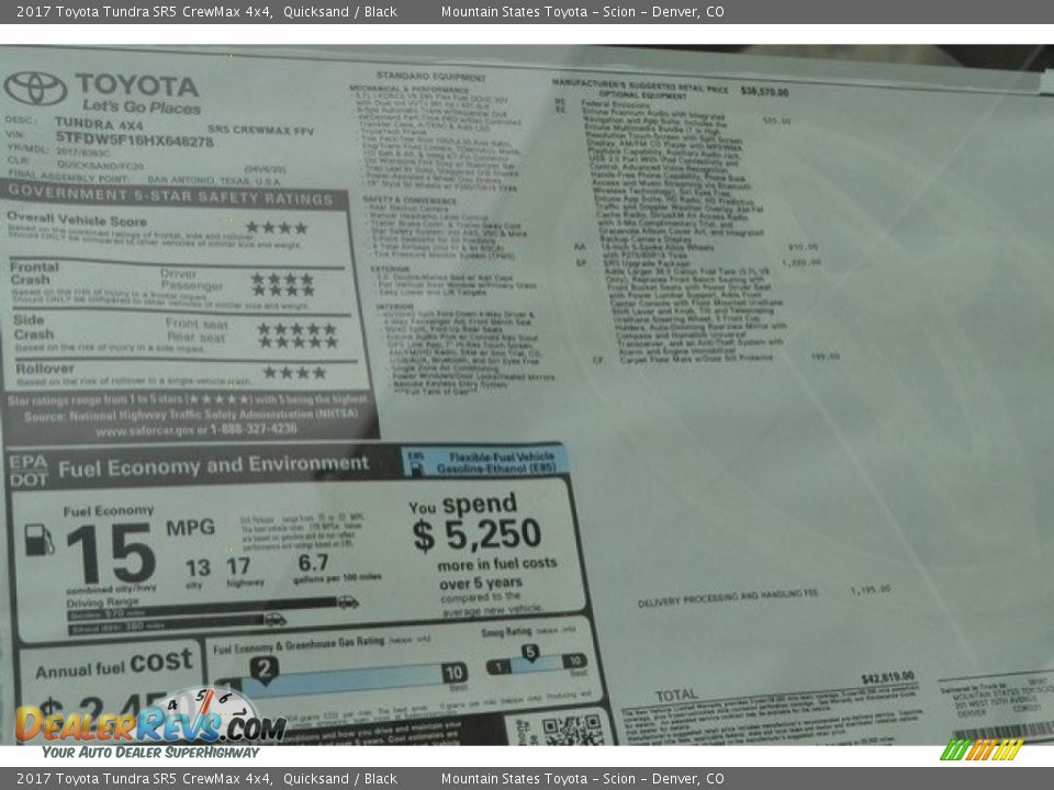 2017 Toyota Tundra SR5 CrewMax 4x4 Quicksand / Black Photo #10