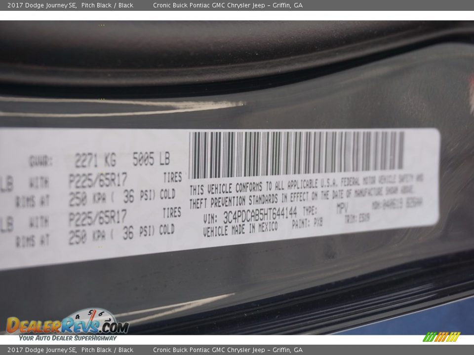 2017 Dodge Journey SE Pitch Black / Black Photo #17