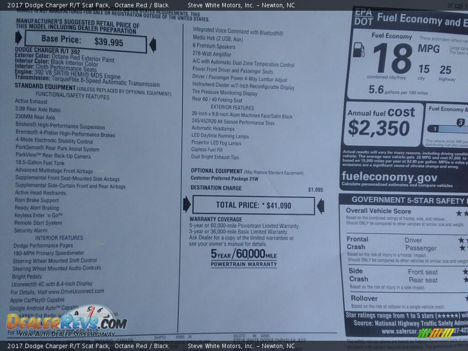 2017 Dodge Charger R/T Scat Pack Octane Red / Black Photo #32