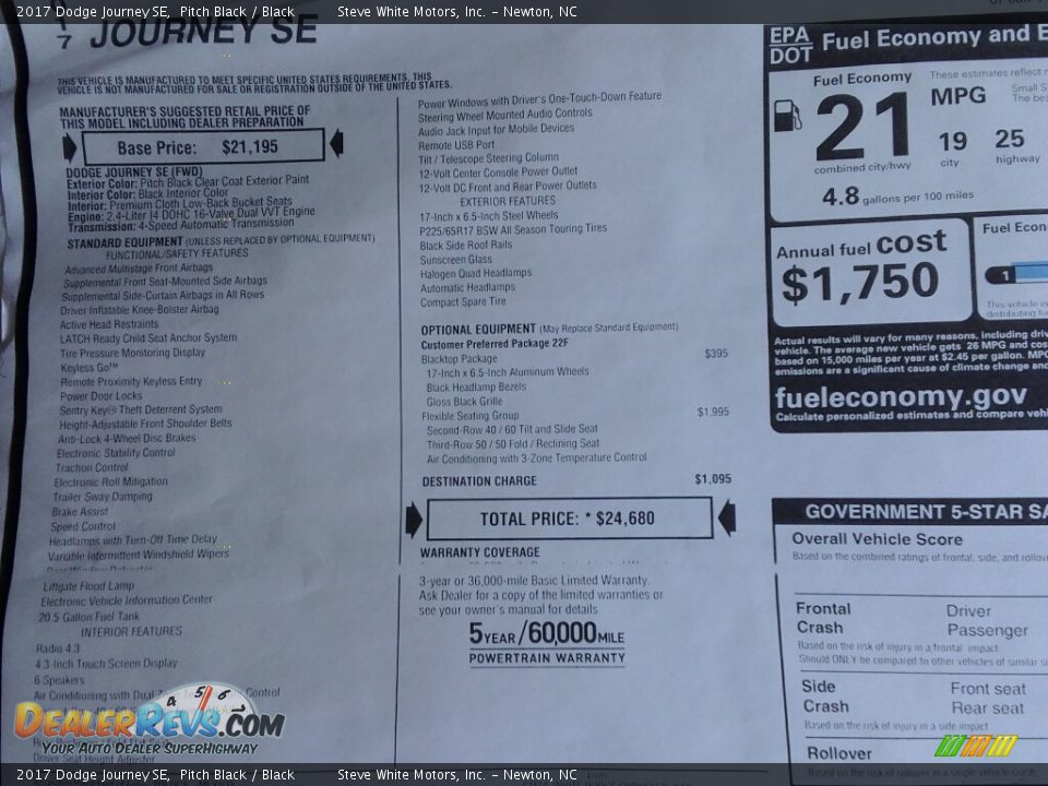 2017 Dodge Journey SE Pitch Black / Black Photo #32