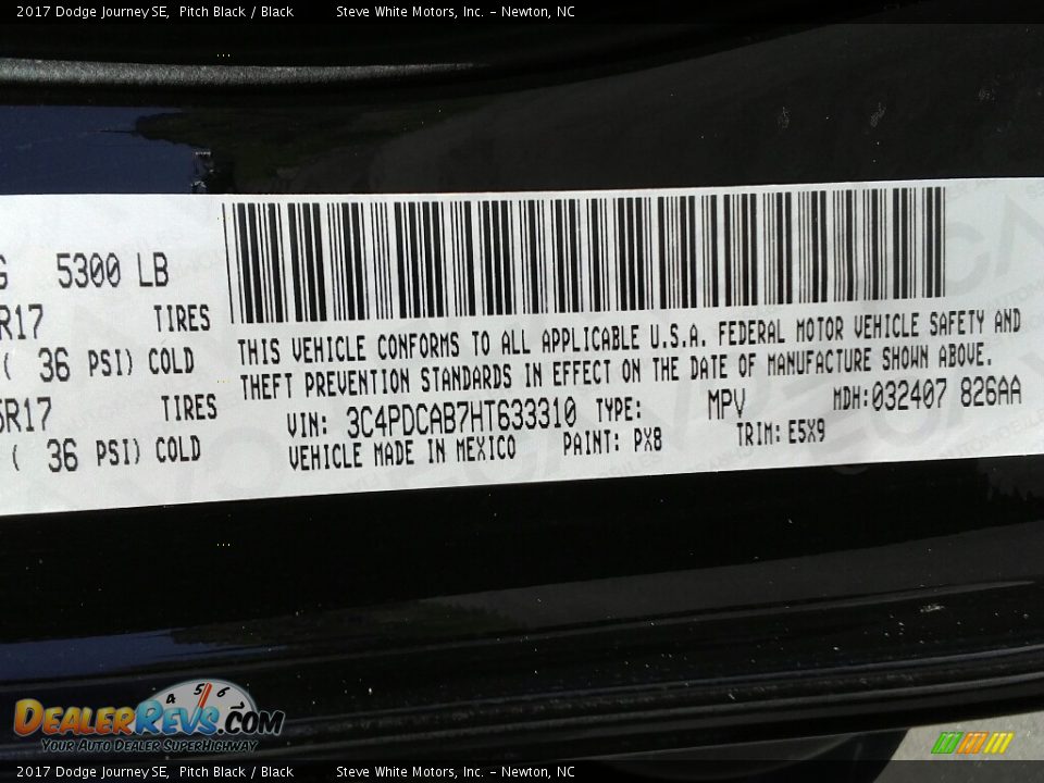 2017 Dodge Journey SE Pitch Black / Black Photo #33