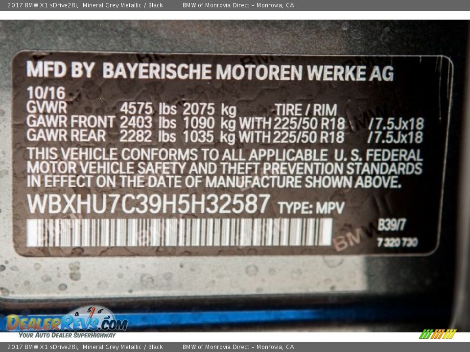 2017 BMW X1 sDrive28i Mineral Grey Metallic / Black Photo #11