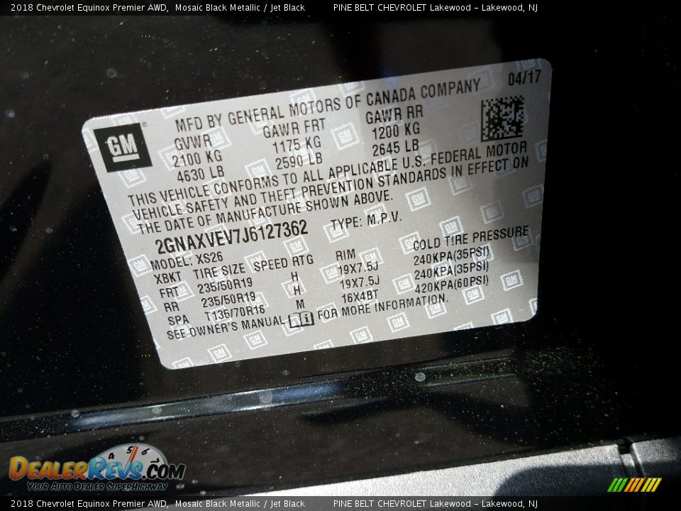 2018 Chevrolet Equinox Premier AWD Mosaic Black Metallic / Jet Black Photo #9