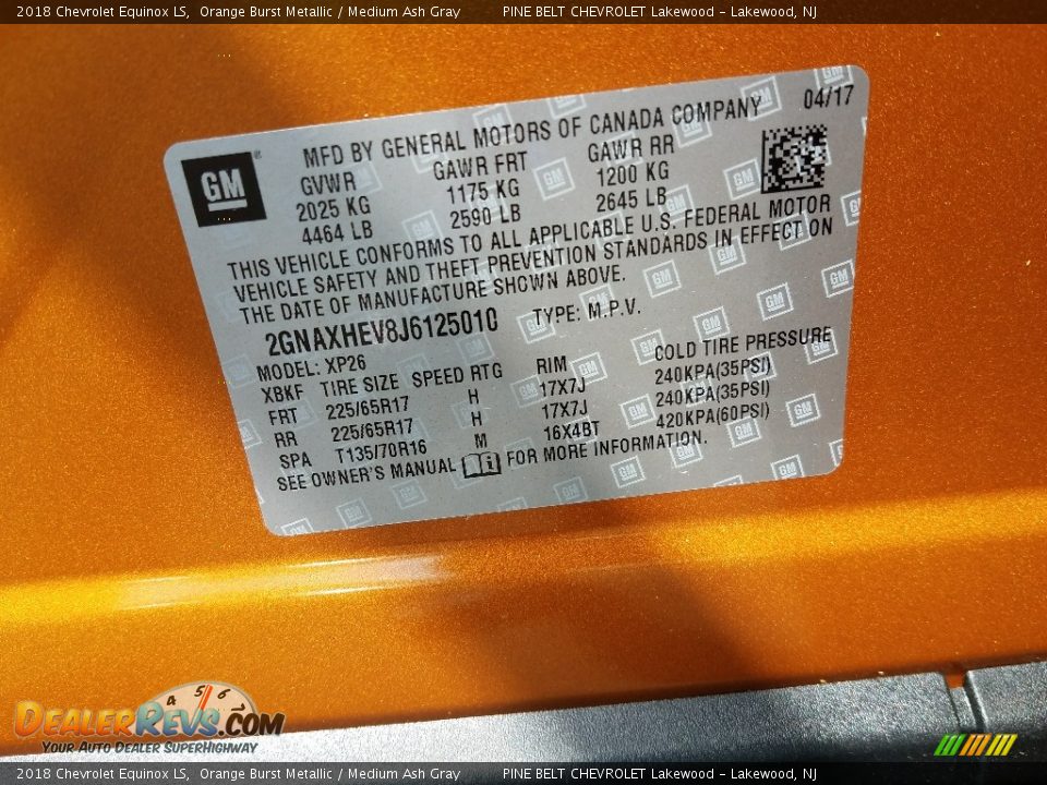 2018 Chevrolet Equinox LS Orange Burst Metallic / Medium Ash Gray Photo #9
