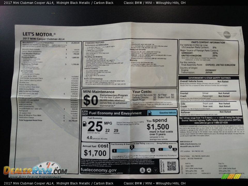 2017 Mini Clubman Cooper ALL4 Midnight Black Metallic / Carbon Black Photo #5