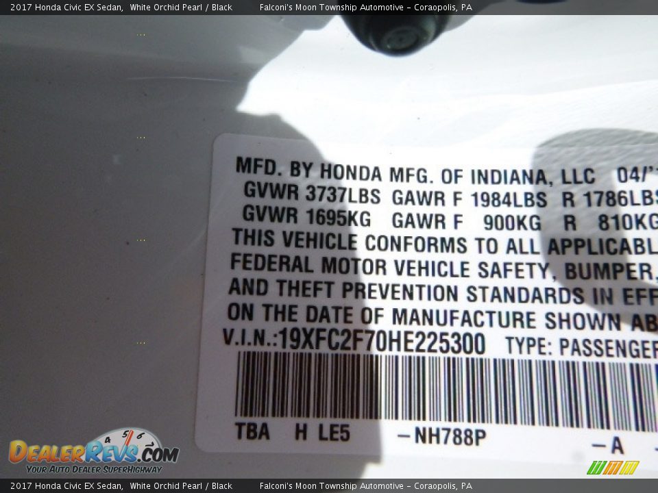 2017 Honda Civic EX Sedan White Orchid Pearl / Black Photo #14