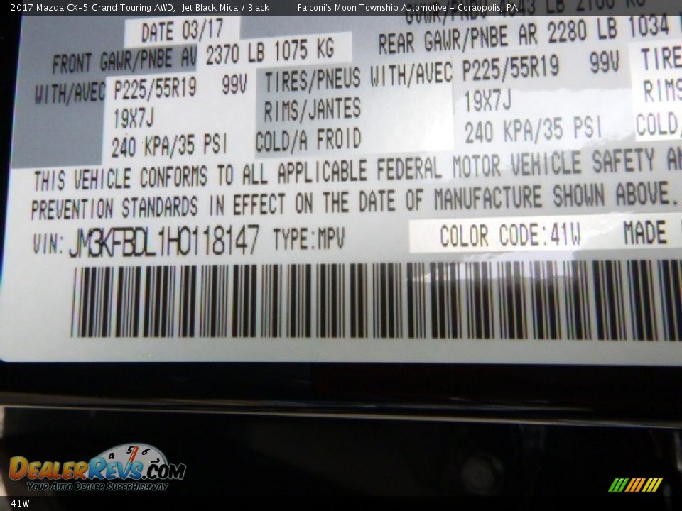 Mazda Color Code 41W Jet Black Mica