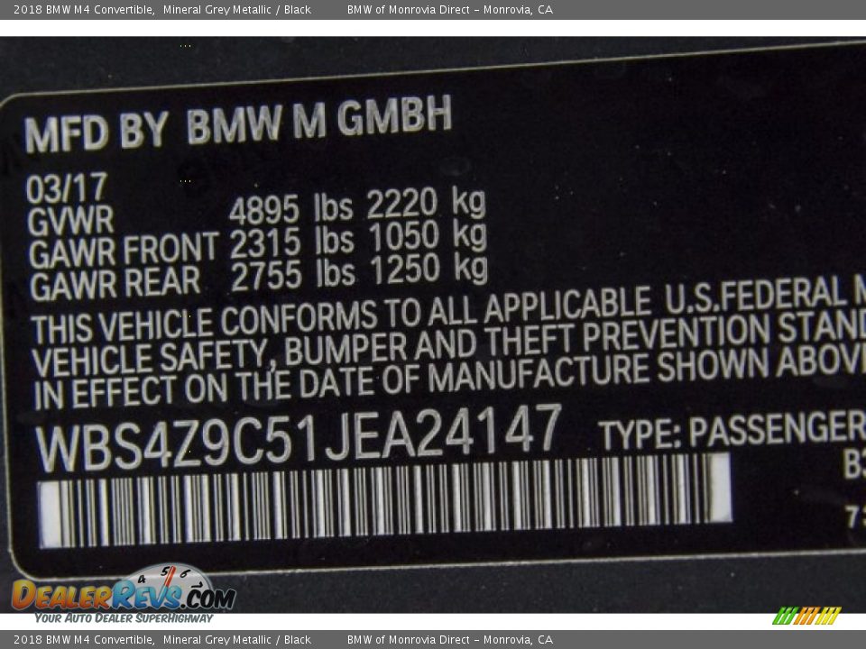 2018 BMW M4 Convertible Mineral Grey Metallic / Black Photo #8