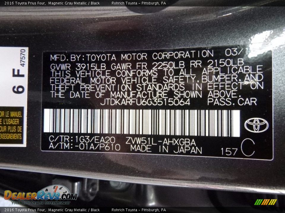 2016 Toyota Prius Four Magnetic Gray Metallic / Black Photo #27