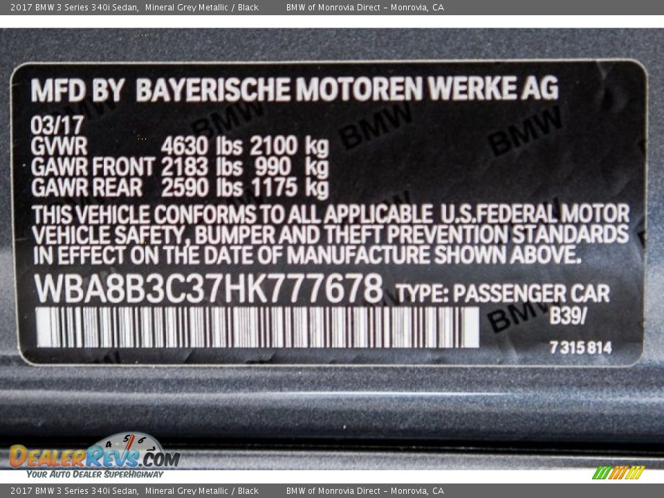2017 BMW 3 Series 340i Sedan Mineral Grey Metallic / Black Photo #11