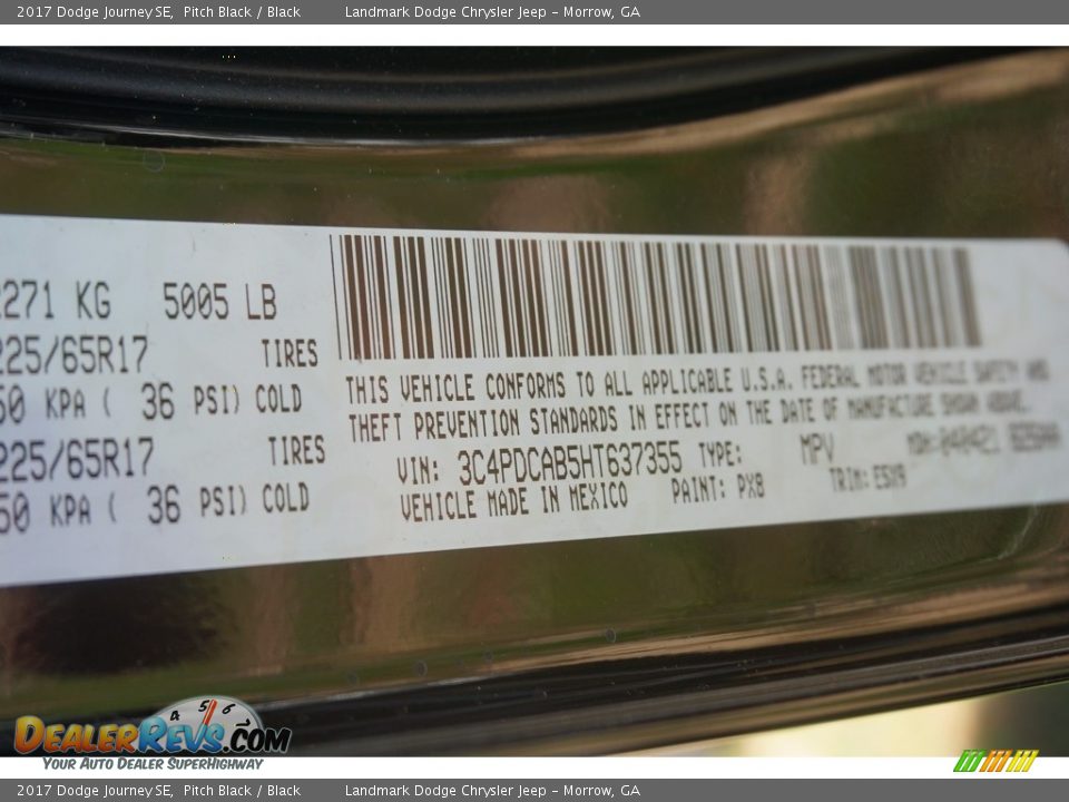 2017 Dodge Journey SE Pitch Black / Black Photo #9