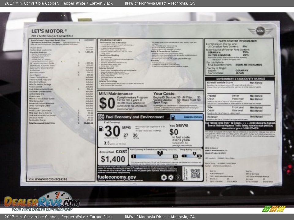 2017 Mini Convertible Cooper Window Sticker Photo #10