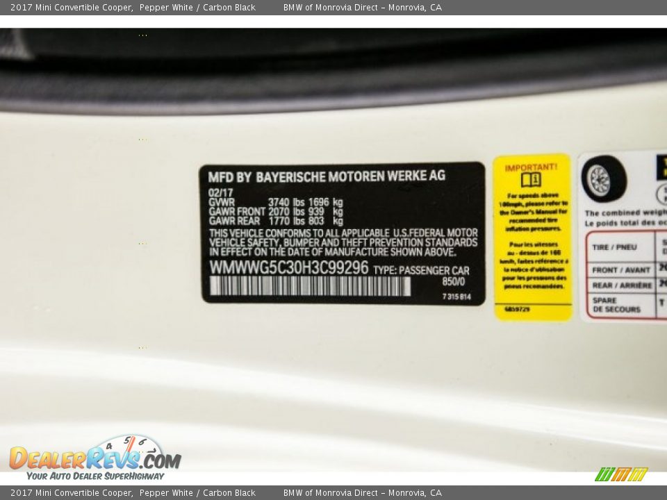 2017 Mini Convertible Cooper Pepper White / Carbon Black Photo #11