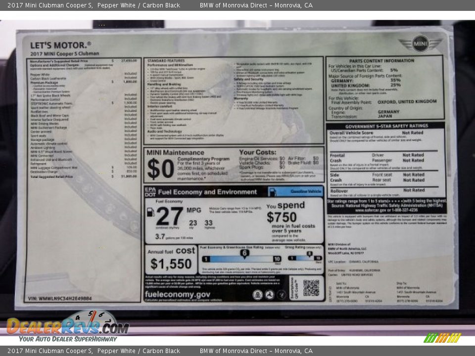 2017 Mini Clubman Cooper S Pepper White / Carbon Black Photo #10
