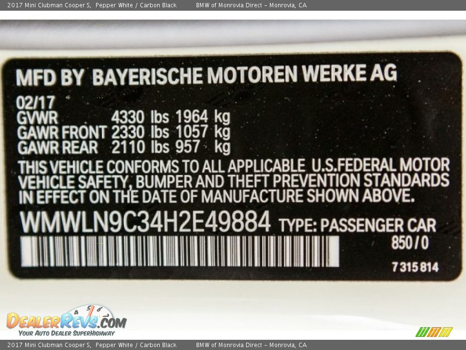 2017 Mini Clubman Cooper S Pepper White / Carbon Black Photo #11