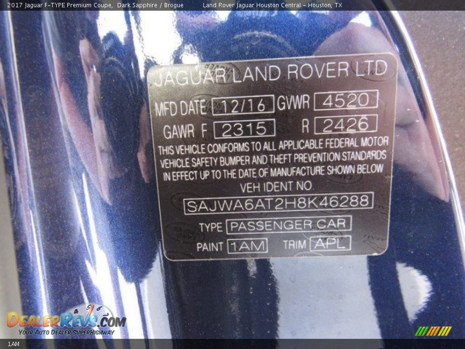 Jaguar Color Code 1AM Dark Sapphire